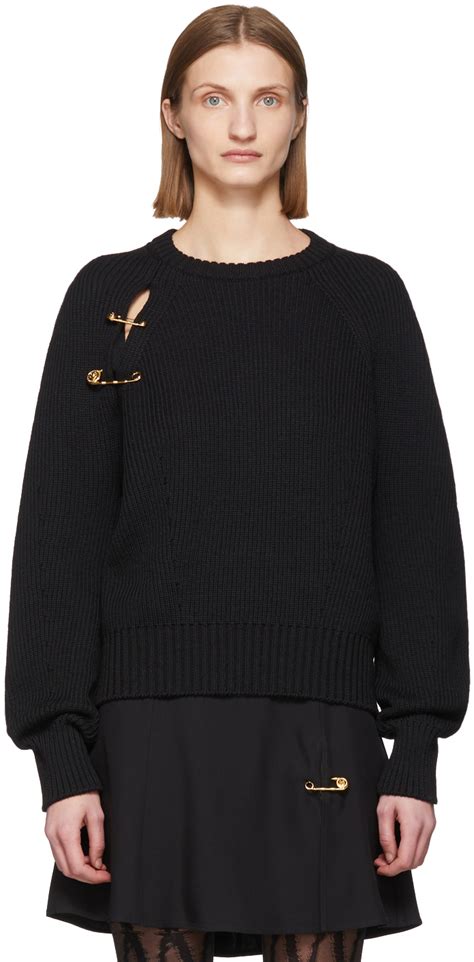 Versace: Black Oversized Safety Pin Sweater 